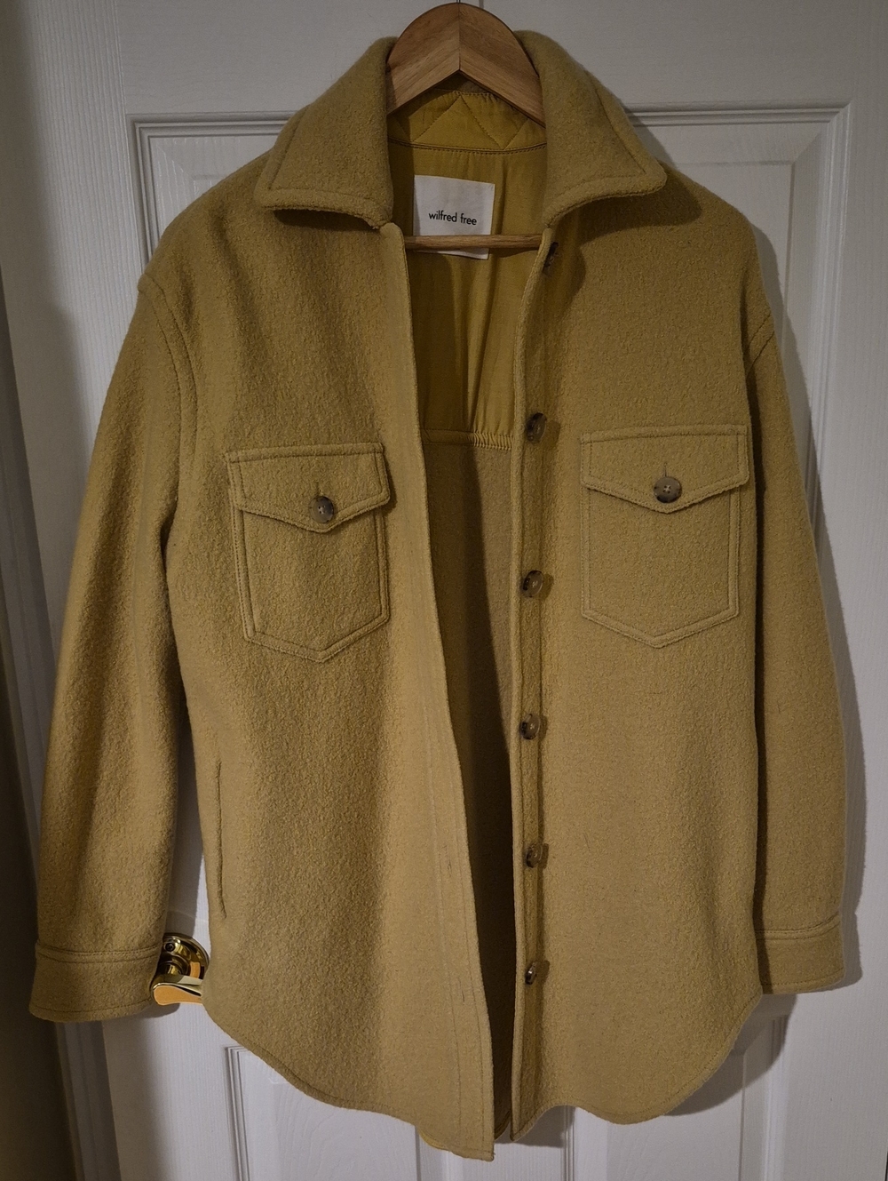 Aritzia Wilfred Free Ganna Shirt Jacket 100% Merino Wool Yellow Small